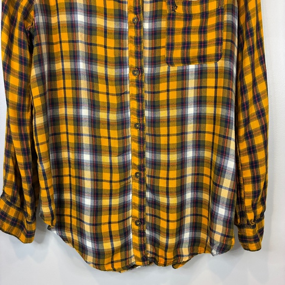 Abercrombie‎ Fitch Womens L Rust Orange Blue Plaid Shirt Casual Classic Weekend - Picture 6 of 10
